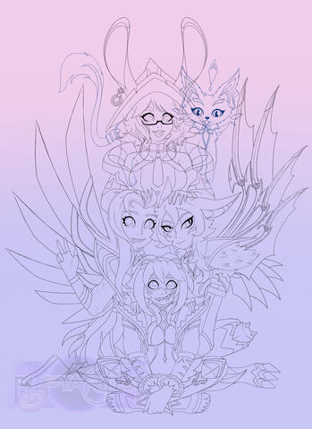 WIP Lineart Anima Squad art (League of Legends)